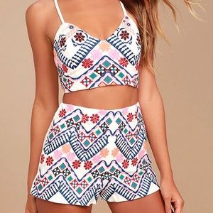 NWOT White Embroidered Two Piece Set Lulus